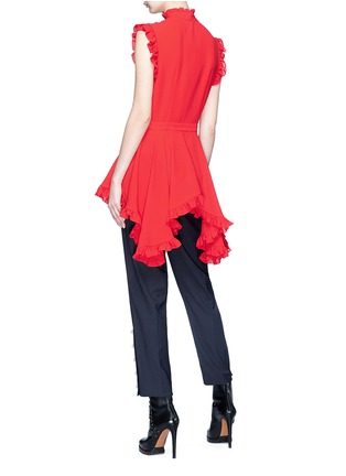 Back View - Click To Enlarge - ALEXANDER MCQUEEN - Ruffle silk georgette high-low top