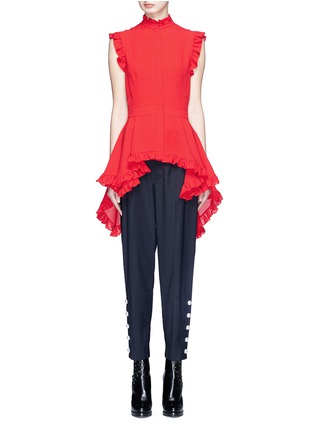 Main View - Click To Enlarge - ALEXANDER MCQUEEN - Ruffle silk georgette high-low top