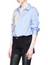 Front View - Click To Enlarge - ALEXANDER WANG - Pinstripe shirt panel satin bodysuit