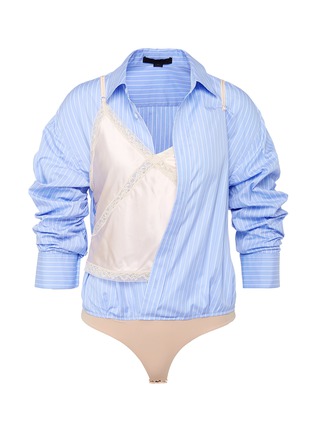 Main View - Click To Enlarge - ALEXANDER WANG - Pinstripe shirt panel satin bodysuit