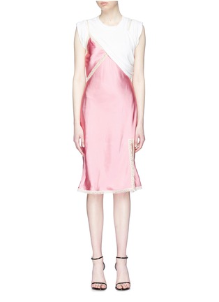 Main View - Click To Enlarge - ALEXANDER WANG - Asymmetric T-shirt overlay satin slip dress