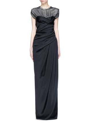 Main View - Click To Enlarge - ALEXANDER WANG - Split side contrast yoke twisted silk satin dress