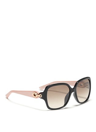Figure View - Click To Enlarge - DIOR - 'Diorissimo 1N' leather temple acetate sunglasses