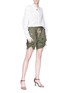 Figure View - Click To Enlarge - SAINT LAURENT - Lace-up panel gabardine military shorts