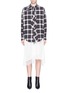 Main View - Click To Enlarge - BALENCIAGA - 'New Swing' logo print tie neck oversized flannel shirt