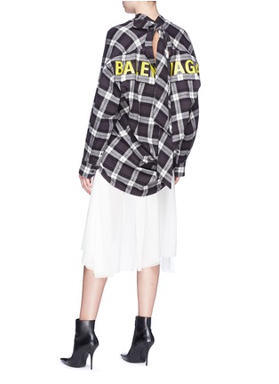 Figure View - Click To Enlarge - BALENCIAGA - 'New Swing' logo print tie neck oversized flannel shirt