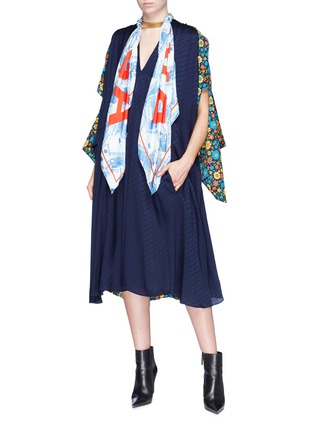 Figure View - Click To Enlarge - BALENCIAGA - Floral print kimono overlay logo jacquard kaftan dress