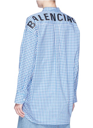 Back View - Click To Enlarge - BALENCIAGA - 'New Swing' logo print tie neck oversized check shirt