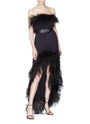 Figure View - Click To Enlarge - SAINT LAURENT - Ostrich feather trim high-low strapless dress