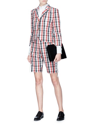 Figure View - Click To Enlarge - THOM BROWNE  - Lace-up outseam check plaid Bermuda shorts