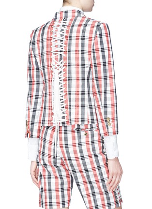 Back View - Click To Enlarge - THOM BROWNE  - Lace-up back check plaid blazer