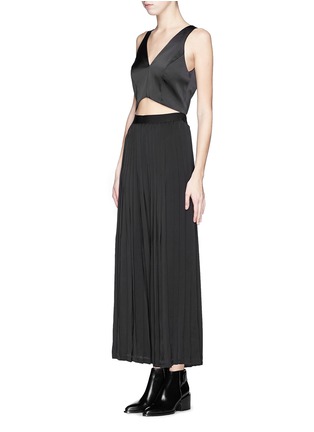 Front View - Click To Enlarge - SANDRO - Satin crop top pleat combo dress