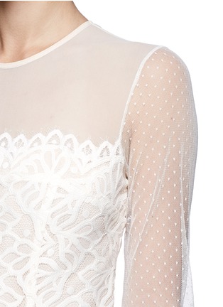 Detail View - Click To Enlarge - SANDRO - Mesh Swiss dot guipure lace flare dress