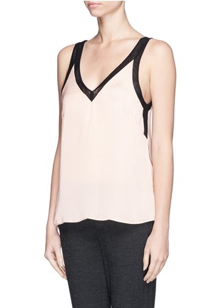 Front View - Click To Enlarge - SANDRO - Mesh V-neck trim charmeuse top