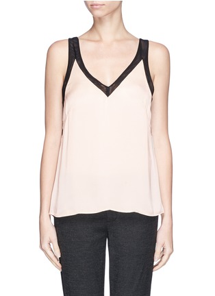 Main View - Click To Enlarge - SANDRO - Mesh V-neck trim charmeuse top