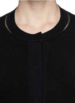 Detail View - Click To Enlarge - MO&CO. EDITION 10 - Cutout mesh stripe wool blend cardigan