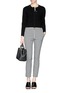 Figure View - Click To Enlarge - MO&CO. EDITION 10 - Cutout mesh stripe wool blend cardigan