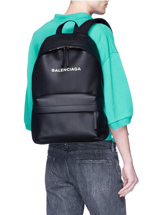 Figure View - Click To Enlarge - BALENCIAGA - 'Everyday' logo embossed leather backpack