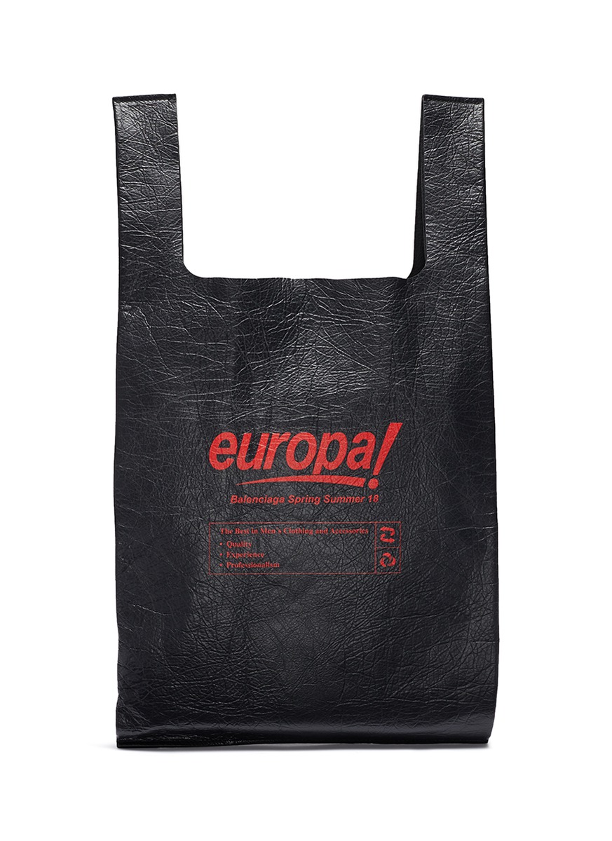 BALENCIAGA 'Supermarket Shopper' slogan print medium leather tote bag