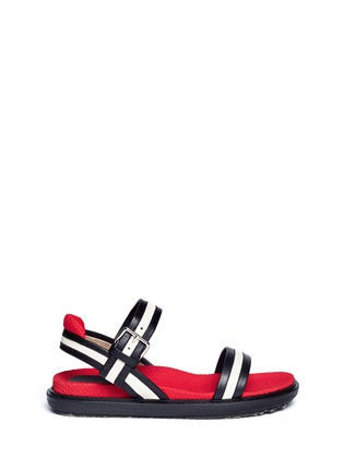 Detail View - Click To Enlarge - MARNI - Metallic fringe panel leather sandals