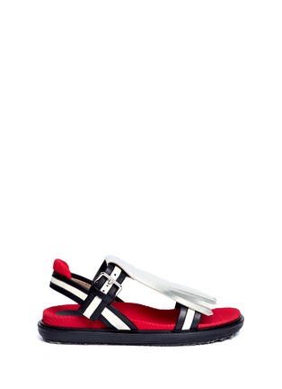 Main View - Click To Enlarge - MARNI - Metallic fringe panel leather sandals