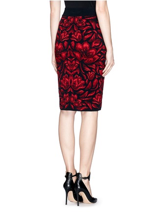 Back View - Click To Enlarge - ALEXANDER MCQUEEN - Rose jacquard wool-silk skirt