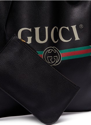 Detail View - Click To Enlarge - GUCCI - Logo print leather drawstring backpack