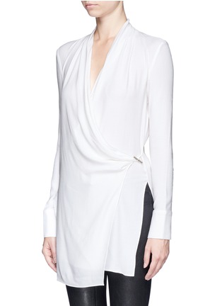 Front View - Click To Enlarge - HELMUT LANG - 'Fold Over Drape' wrap front blouse