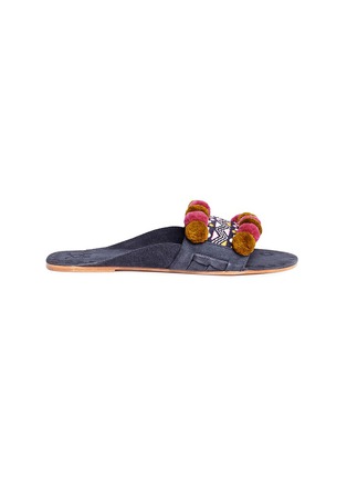 Main View - Click To Enlarge - FIGUE SHOES - 'Maya Noona' pompom embroidered suede slide sandals