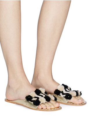Figure View - Click To Enlarge - FIGUE SHOES - 'River Noona' pompom chevron stripe slide sandals