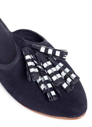 Detail View - Click To Enlarge - FIGUE SHOES - Stripe tassel suede slides