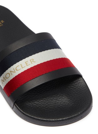Detail View - Click To Enlarge - MONCLER - Stripe band leather pool slides