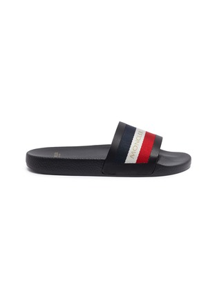 Main View - Click To Enlarge - MONCLER - Stripe band leather pool slides