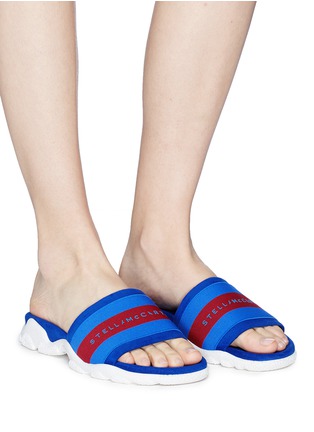 Figure View - Click To Enlarge - STELLA MCCARTNEY - Stripe faux suede slide sandals