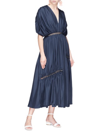 Figure View - Click To Enlarge - GABRIELA HEARST - 'Winston' chain cutout trim ruched silk satin dress