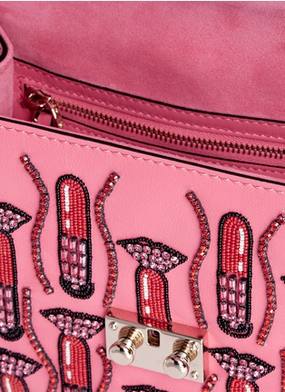 Detail View - Click To Enlarge - VALENTINO GARAVANI - 'Rockstud Lock' Lipstick Waves embellished leather small crossbody bag