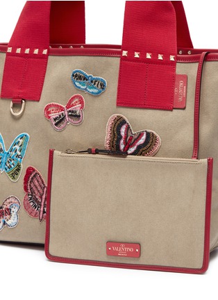 Detail View - Click To Enlarge - VALENTINO GARAVANI - Beaded butterfly patch small canvas tote