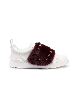 Main View - Click To Enlarge - VALENTINO GARAVANI - Rockstud mink fur patch leather sneakers