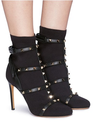 Figure View - Click To Enlarge - VALENTINO GARAVANI - 'Rockstud' caged sock knit boots