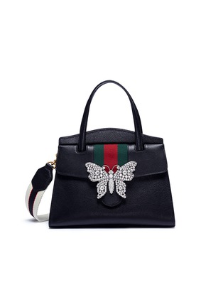 Main View - Click To Enlarge - GUCCI - 'GucciTotem' glass crystal butterfly medium leather bag