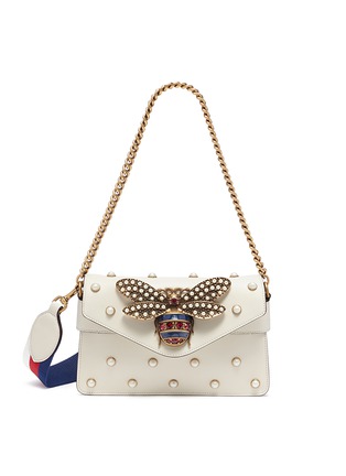 Main View - Click To Enlarge - GUCCI - 'Broadway' jewelled bee glass pearl crossbody clutch