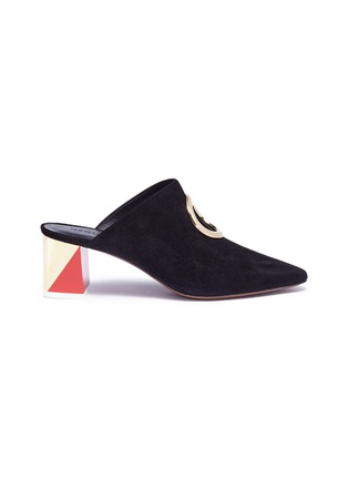 Main View - Click To Enlarge - NEOUS - 'Pleione' block heel cutout ring suede mules