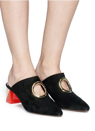 Figure View - Click To Enlarge - NEOUS - 'Pleione' block heel cutout ring suede mules