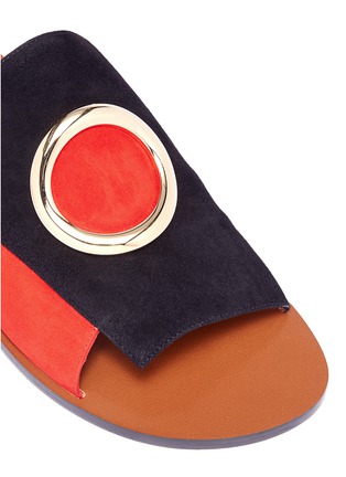 Detail View - Click To Enlarge - NEOUS - 'Two' metal ring colourblock suede slide sandals