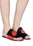 Figure View - Click To Enlarge - NEOUS - 'Two' metal ring colourblock suede slide sandals