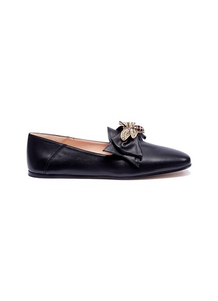 Main View - Click To Enlarge - GUCCI - Bee embellished leather step-in ballet flats