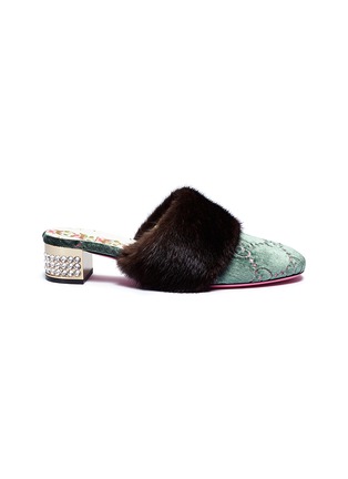 Main View - Click To Enlarge - GUCCI - GG embroidered mink fur trim velvet mules