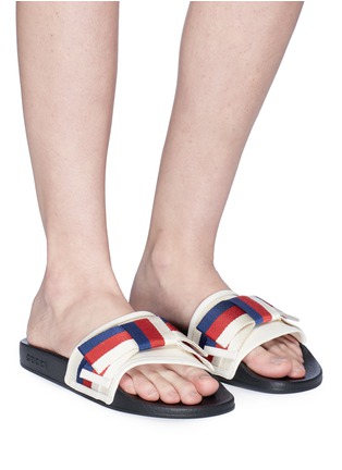 Figure View - Click To Enlarge - GUCCI - Sylvie bow satin slide sandals