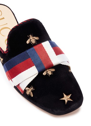 Detail View - Click To Enlarge - GUCCI - Sylvie bow embroidered velvet mules