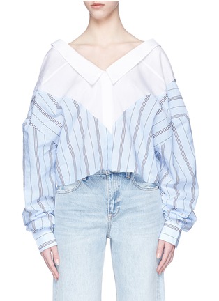 Main View - Click To Enlarge - BEN TAVERNITI UNRAVEL PROJECT  - Stripe panel cropped V-neck shirt